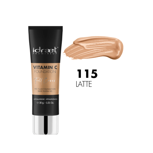 VITAMIN C FOUNDATION FULL COVERAGE HD - Base fluida HD - Cobertura muy alta - Tono CF115 Latte x 30 gr.80%OFF  V10/24